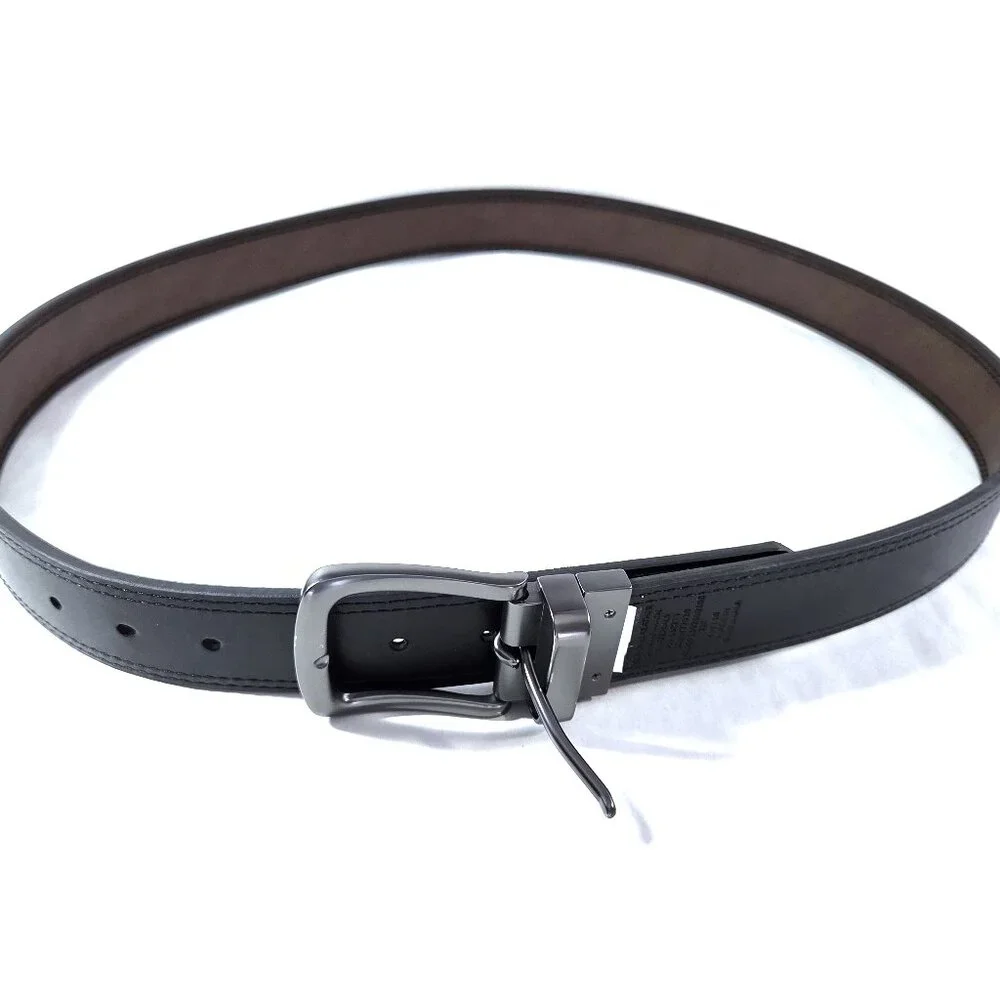 NWOT Leather Brown & Black Reversible Belt with Gunmetal Buckle Size 44